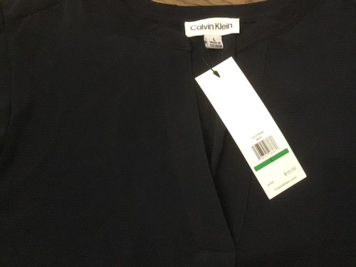 Calvin Klein Suiting Flutter Sleeve Split NecklineTunic Navy Blue Size L - Picture 4 of 5