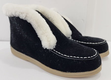 Rosy womens slippers Size 7 Black faux fur lined indoor/outdoor slip-on NEW