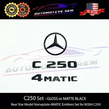 C250 4MATIC Rear Star Emblem Black Letter Badge Logo Set for AMG Mercedes W204