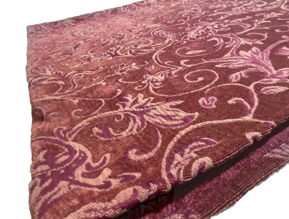 Luxury Brocade Chenille Throw Blanket End of Bed Runner Dark Red Burgundy Scroll - Image 2 of 4