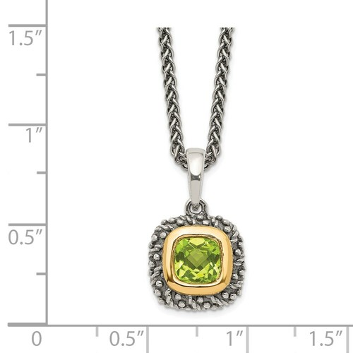 14k/Silver Two-Tone Sterling Silver 14k 14kt Peridot Necklace 2mm 18 inch - Picture 2 of 2