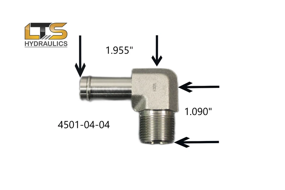 1/4" Beaded Hose Barb x 1/4" Male Pipe NPT 90° Steel Adapter 4501-04-04 (Qty 5) - Image 3 of 4