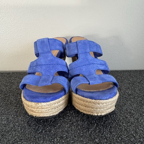 UGG Tawnie Blue Suede Open Toe Platform Espadrille Wedge Sandal Heels Size 7 - Picture 4 of 13