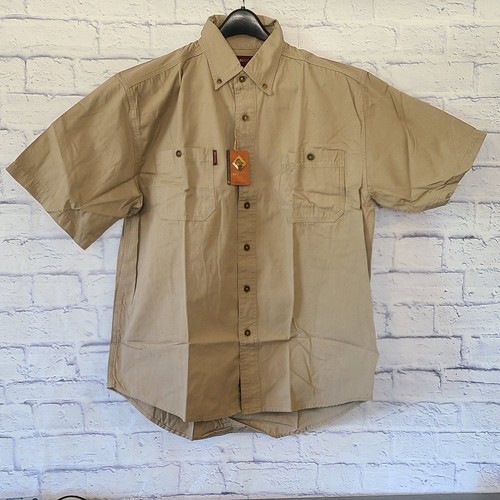 Dri Duck Mens Sawtooth Shirt Short Sleeve Button Up Size Large Khaki Tan NWT