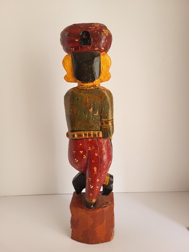 Hand Carved Rajasthani Statue Royal Guard Painted Wood, Rare 18" - Picture 3 of 10