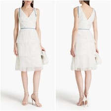 NWT! Size: 8 Marchesa Notte Sleeveless V-neck Tulle Tea-Length Dress in Ivory