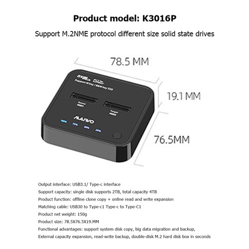 Station d'accueil pour disque dur USB 3.1 type C clone hors ligne M.2 SSD SATA NVME double - Photo 6/12