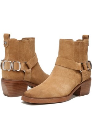 NWOB Sam Edelman Bellamie Suede Harness Western Ankle Boots in Camel Suede Sz 8