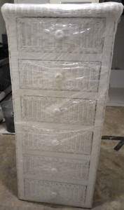 "Vintage" SIX Drawer "Lingerie" Vertical White Wicker Shabby Chic Dresser High