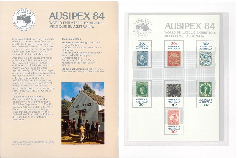1984 Australia AUSIPEX 84 Last Pack Commemorative 1st Colonial Stamps Mini-Sheet - image 3 of 3