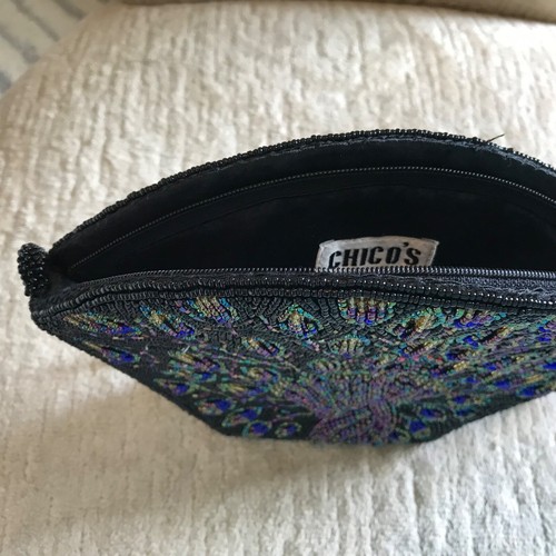Mini Cartera/Cartera de Mano/Muñequera Chico's Majestic Hecha a Mano Pavo Real con Cuentas - Imagen 8 de 12