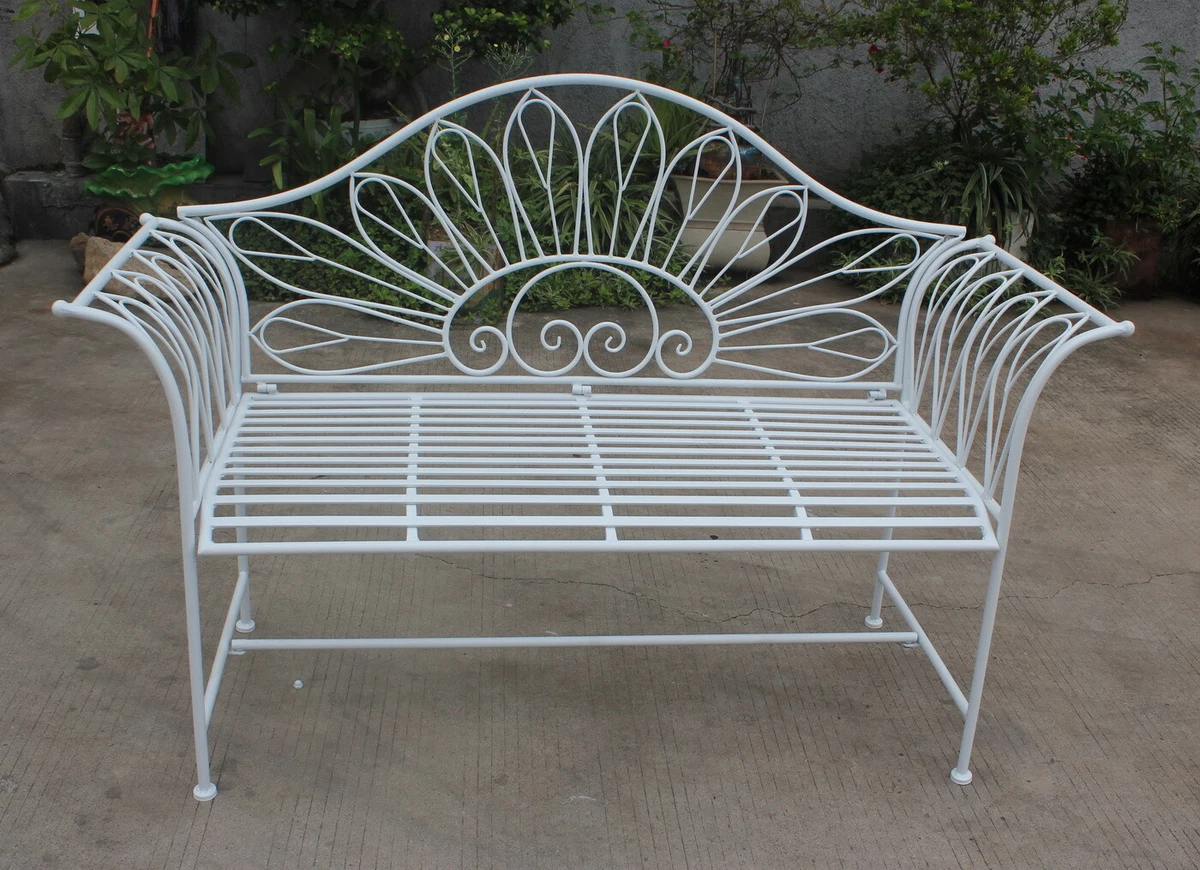 CLEARANCE 55 IN Metal Garden Bench Chair Decor White Yard Seat