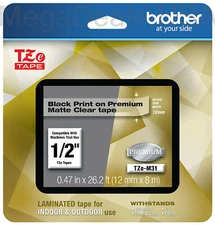 Genuine Brother P-touch Laminated Tape 1/2" Black TZE-M31 Matte Clear  - (K5)