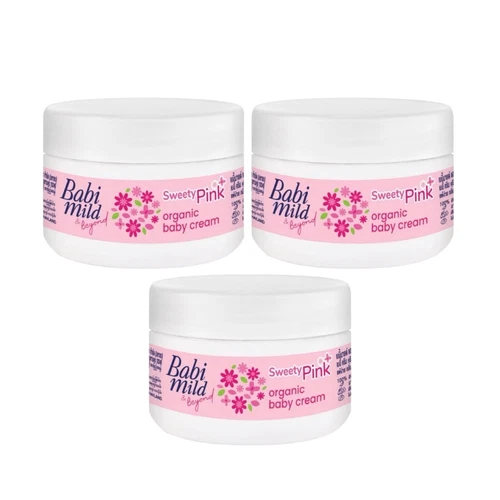 Baby Cream Babi Mild Sweet Pink Organic Gentle & Nourishing Free Harmful 3x50g