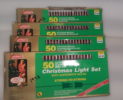 Vintage Joy Brite String to String 50 Superbrite Red Colored Christmas Lights (4