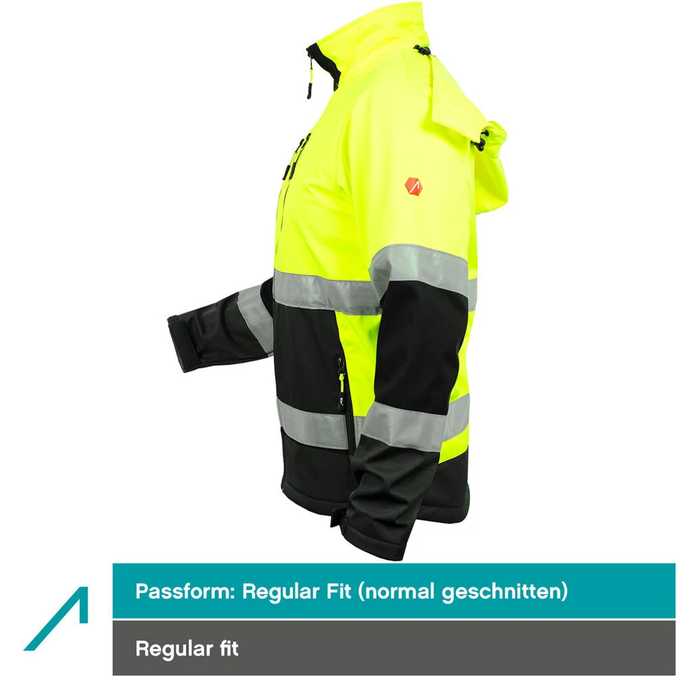 ACE Neon Softshell-Warnjacke Warnschutz-Jacke für Arbeit  abnehmbare Kapuze - Bild 3 von 4