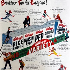 1947 Kellogg's Cereal Advertisement Variety Pack Pep Rice Krispies Vintage DWWW8