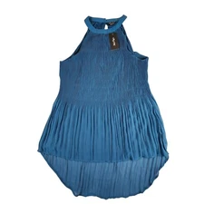 City Chic NEW Womens Blue Pleated Hi-Low Tank Halter Top Shirt Tunic Small (16)