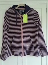 WEIRD FISH Ladies Heather Navy Fisher Full Zip Striped Macaroni  Hoodie 16 New 
