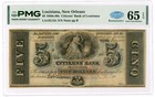 1800's $5 The Citizens' Bank - New Orleans, LOUISIANA Note PMG Gem 65 EPQ — photo 1