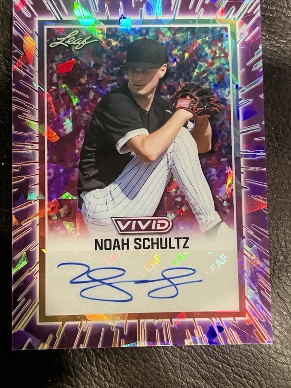 Noah Schultz 2025 Leaf Vivid Purple Lava Auto 6/7 Chicago White Sox Rookie