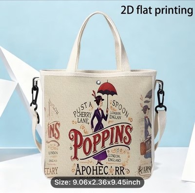 Disney Mary Poppins Medium Beige Handbag Tote 2D Flat Printing 9.06x2.36x9.45''