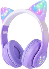 Kids Bluetooth Headphones with LED Cat Ears, Wireless/Wired Mode Headphones for