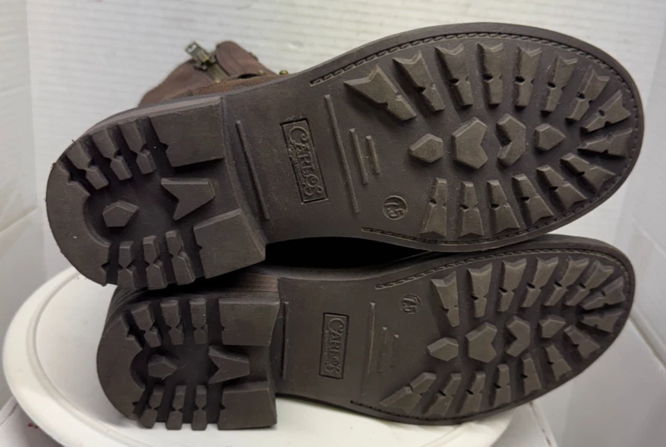 Carlos Santana Sawyer Boots Womens 7.5M Moto Biker Brown Zip Strap Buckle Lug - Image 3 of 4