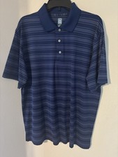 PGA TOUR Golf Men's Blue White Striped Polo Shirt XL Short Sleeve