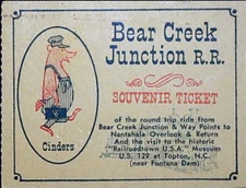 Bear Creek Junction Railroad Souvenir Ticket Stub Sidewindrs Bootleggers Cinders