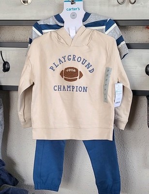 Carter's Boys 3T 3pc  Hoodie, T Shirt & Pants Set Cotton Football Sports
