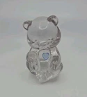 Vintage Fenton Glass Birthday Bear March Aquamarine Heart Paperweight Figure