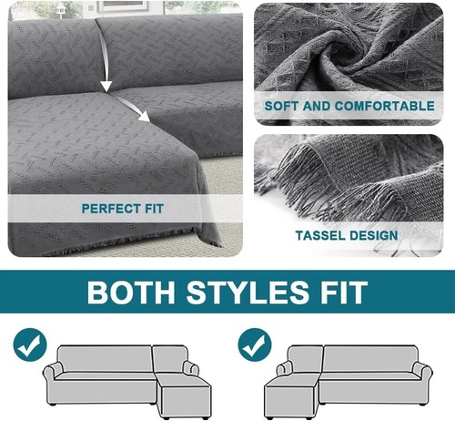 Elegant Washable 2-Piece Sectional Couch Covers in Charcoal Grey - Modern Design - Picture 7 of 9