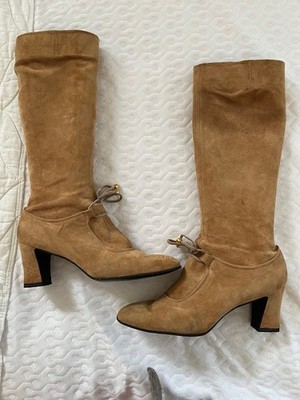 Bally Suede Boots Lacing Detail Sz 10 Camel Made in Switzerland