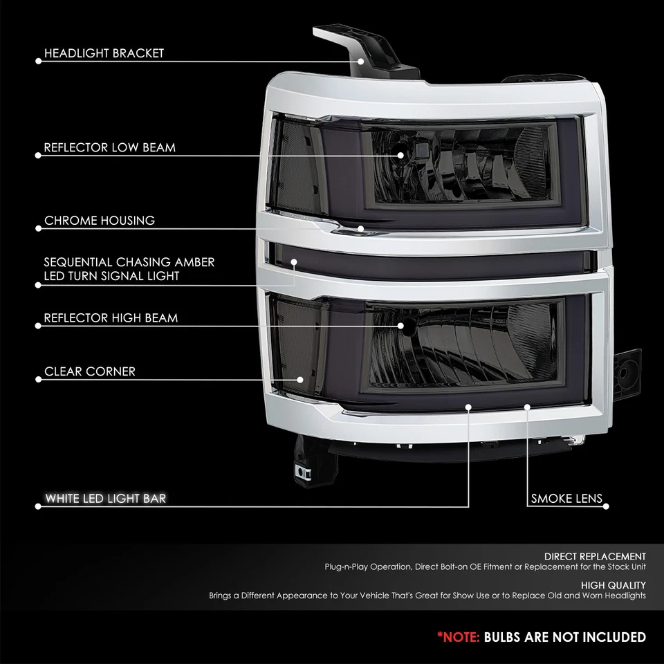 Faros secuenciales Fit 14-15 Chevrolet Silverado 1500 ahumados/claros U-LED DRL Foto 2 de 4