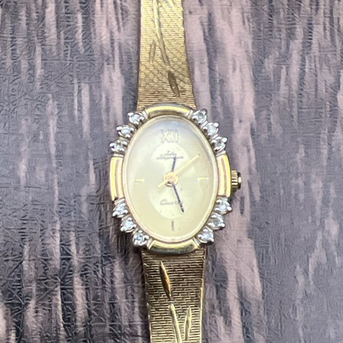 Womens Jules Jurgensen Diamond Quartz Analog Wrist Watch Gold Tone Working