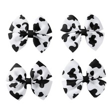 4 Pack Baby Girls Cow Print Hair Bow Clips Toddler Cowgirl Country Birthday P...