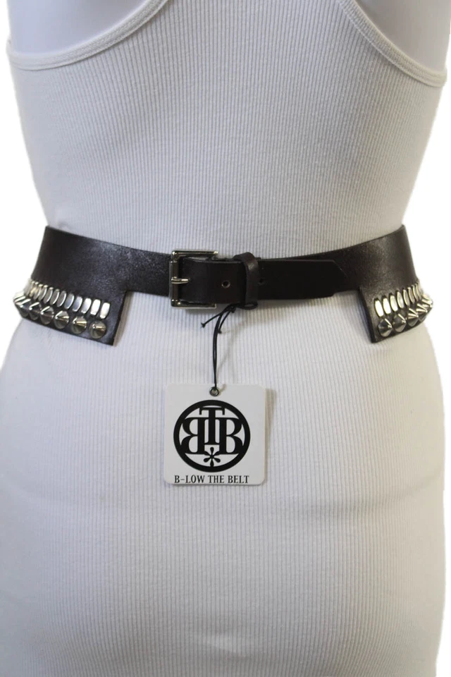 Cinturón ancho B-Low The Belt para mujer de cuero con detalle tachonado marrón oscuro talla L Foto 3 de 4