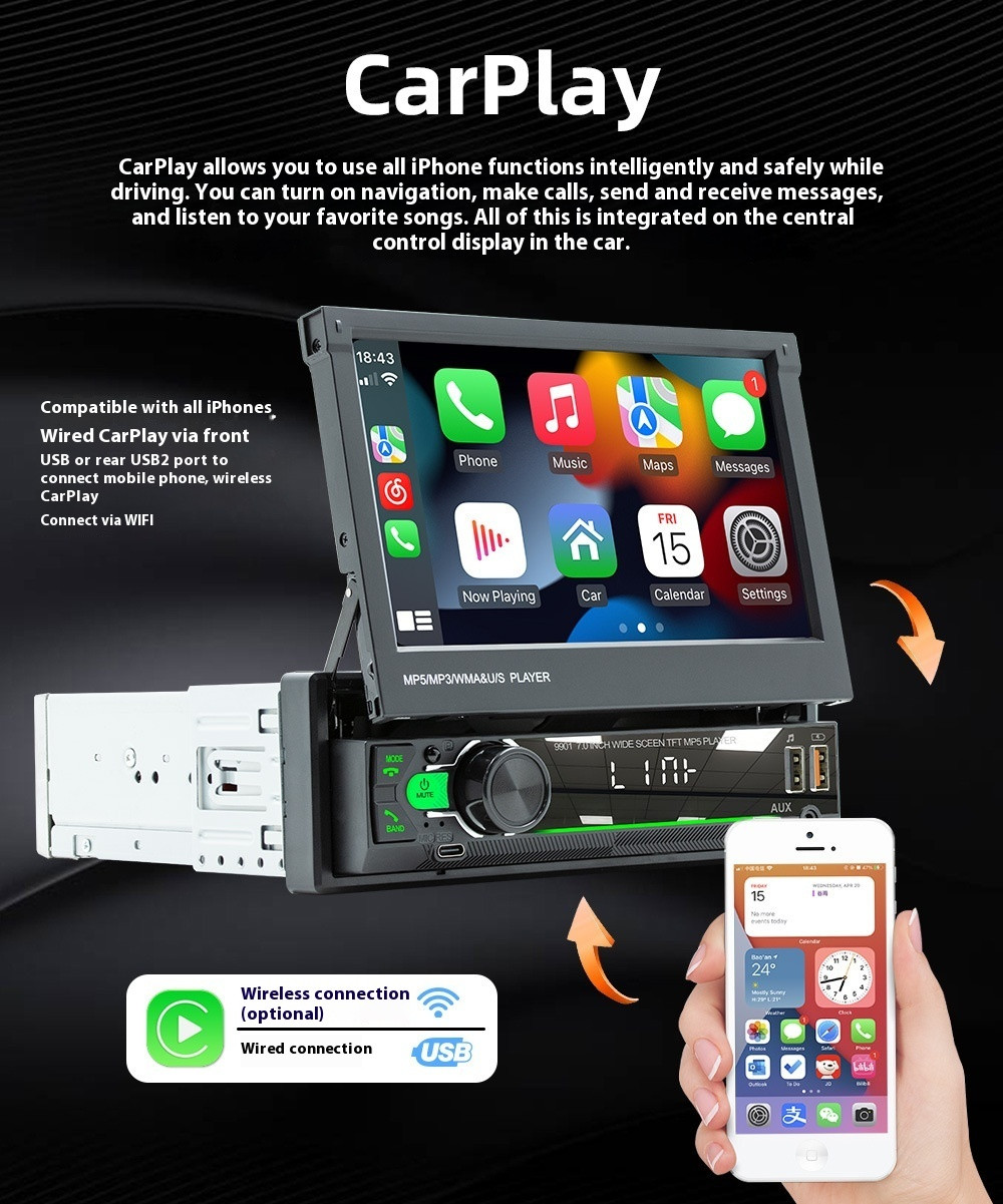 7-inch Telescopic Screen Vehicle-borne Bluetooth Player