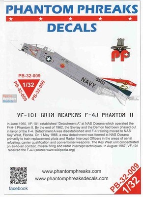 PPD32009 1:32 Phantom Phreaks Decals - F-4J Phantom II VF-101 Grim Reapers