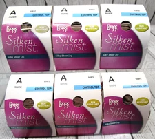 LOT of 6 Leggs Silken Mist Silky Sheer Leg Control Top Pantyhose | Nude | Size A