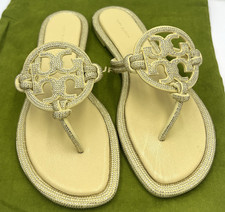 Tory Burch Miller Knotted Pave Sandals Matte Sun Crystal Logo Size 7 New