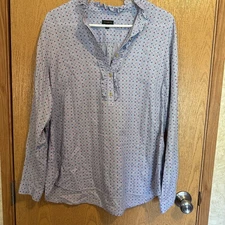 Talbots Womens Size M Blue Rainbow Polka Dot Long Sleeve 1/2 Button Up Shirt