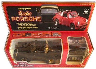 1987 New Bright Turbo Porsche RC Car Black NO 203 Boxed Vintage