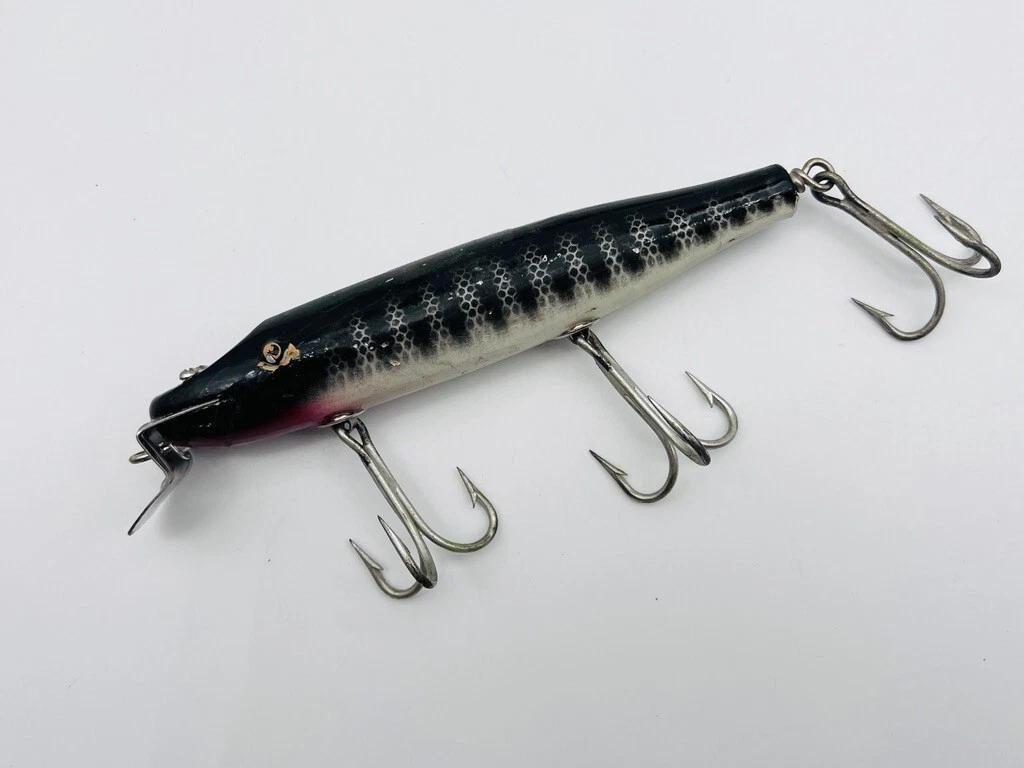 VTG Wood 7 Creek Chub Pikie Musky Fishing Lure Black White