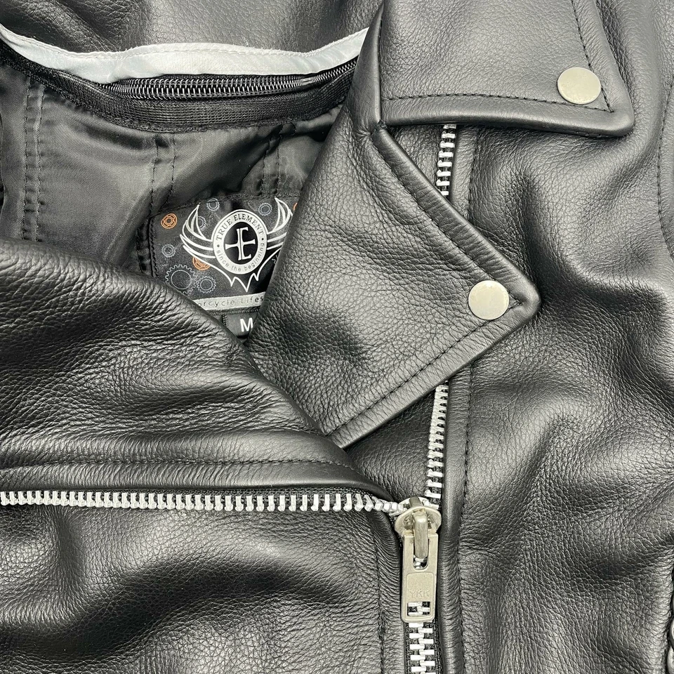Chaqueta de cuero trenzada premium True Element para mujer para motocicleta, negra, talla M Foto 4 de 4