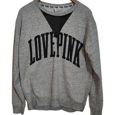 Love Pink Sweatshirt Womens Small Gray Long Sleeve Victoria's Secret Pullover