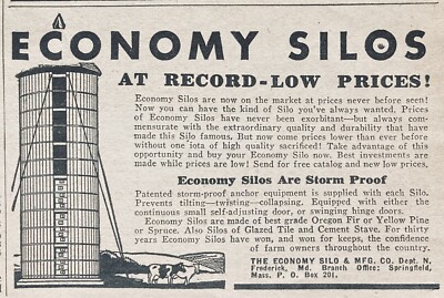 1932 AD(XH33)~THE ECONOMY SILO MFG. CO. FREDERICK, MD. STORM PROOF SILOS