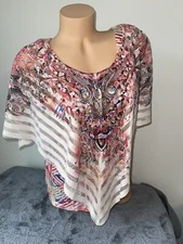 Energe World Wear Top Women L Large Layered Boho Overlay Hanky Hem Fall  2237