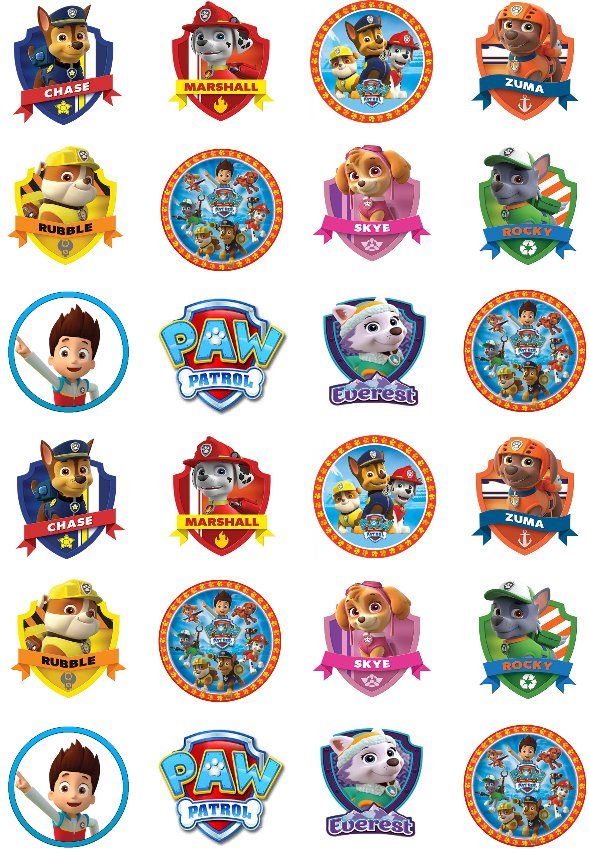 24 Paw Patrol Cupcake Stand Up Cake Toppers Edible Rice Wafer Paper